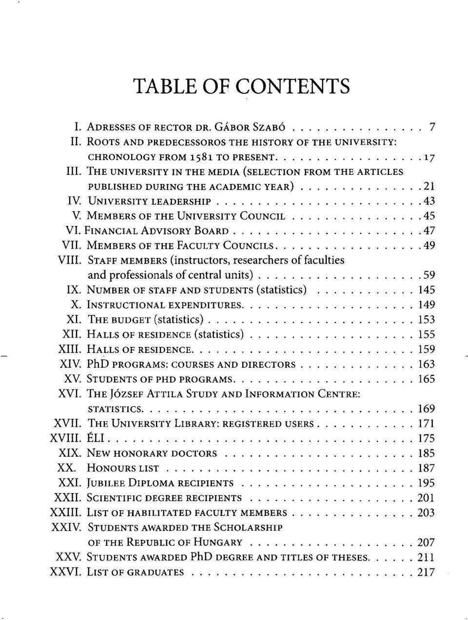 UNIVERSITY LEADERSHIP 43 MEMBERS OF THE UNIVERSITY COUNCIL 45 FINANCIAL ADVISORY BOARD 47 MEMBERS OF THE FACULTY COUNCILS 49 STAFF MEMBERS (instructors, researchers of faculties and professionals of