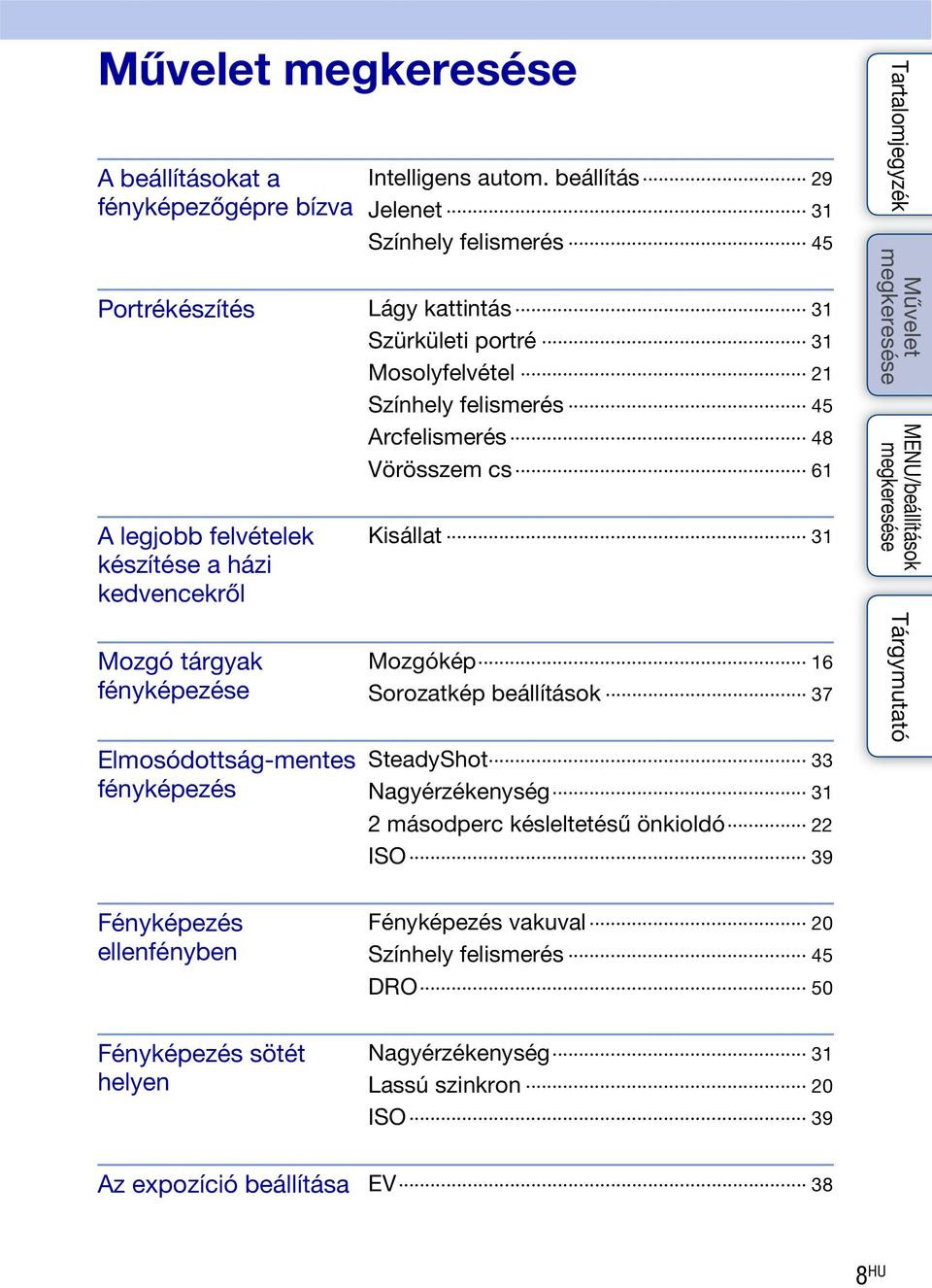 Vörösszem cs 61 A legjobb felvételek készítése a házi kedvencekről Kisállat 31 Mozgó tárgyak fényképezése Elmosódottság-mentes fényképezés Mozgókép 16 Sorozatkép