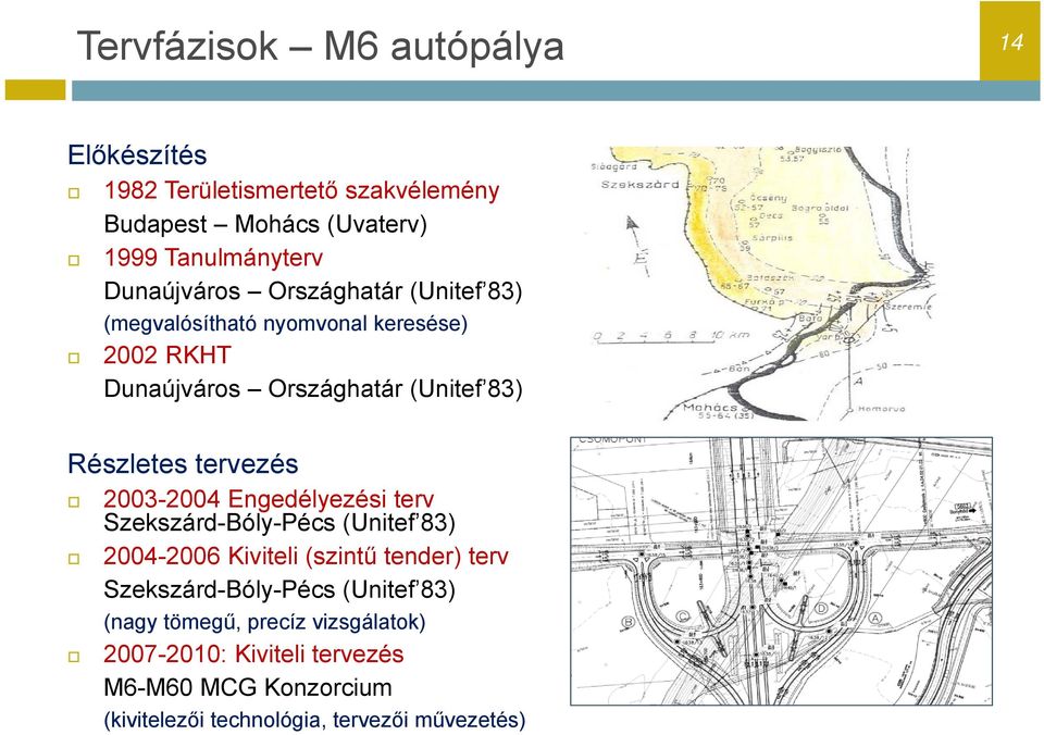 tervezés 2003-2004 Engedélyezési terv Szekszárd-Bóly-Pécs (Unitef 83) 2004-2006 Kiviteli (szintű tender) terv Szekszárd-Bóly-Pécs