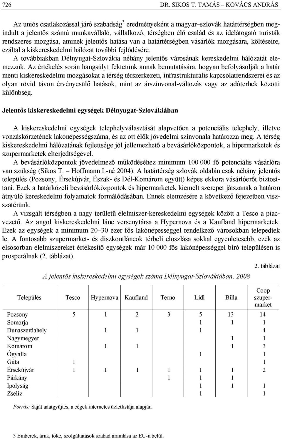 turisták rendszeres mozgása, aminek jelentős hatása van a határtérségben vásárlók mozgására, költéseire, ezáltal a kiskereskedelmi hálózat további fejlődésére.