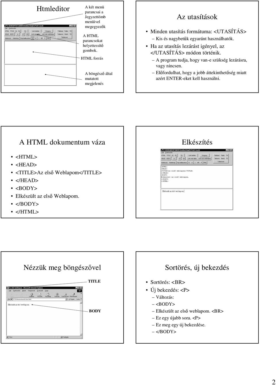 Ha az utasítás lezárást igényel, az </UTASÍTÁS> módon történik. A program tudja, hogy van-e szükség lezárásra, vagy nincsen.