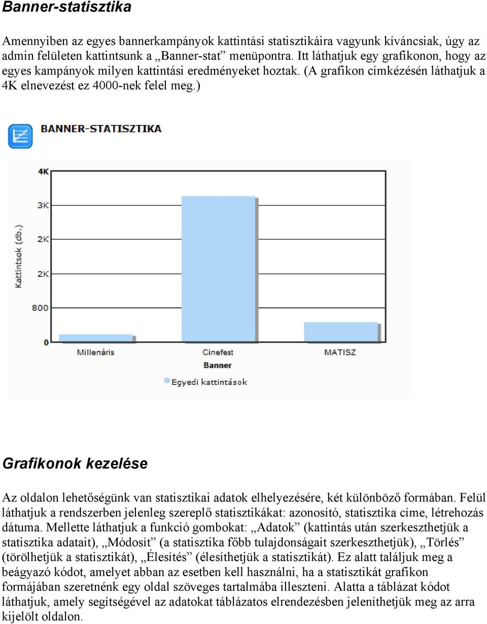 ) Grafikonok kezelése Az oldalon lehetőségünk van statisztikai adatok elhelyezésére, két különböző formában.