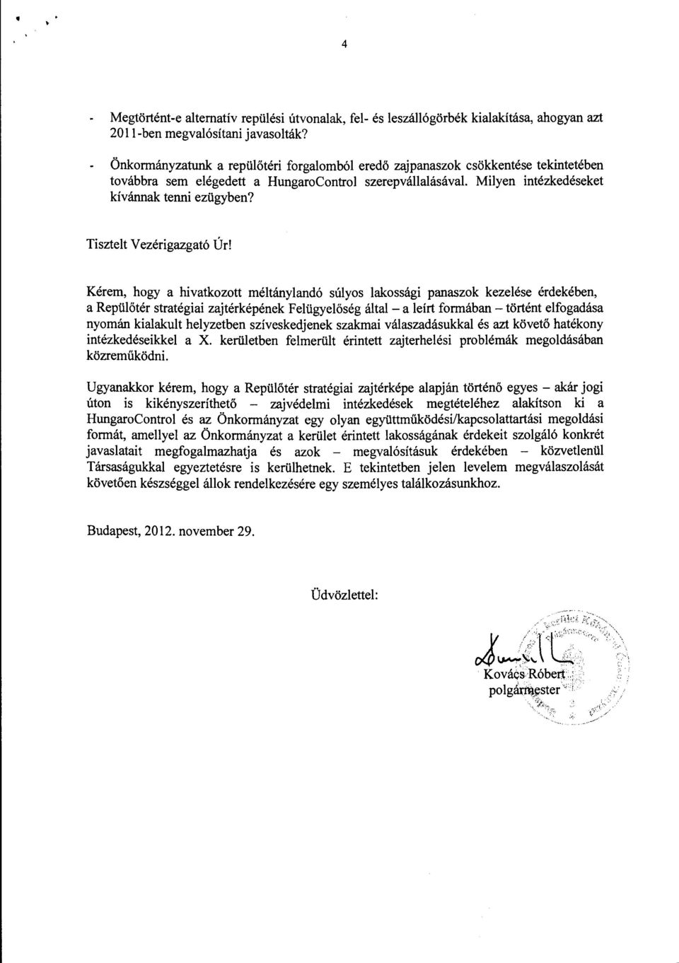 Tisztelt Vezérigazgató Úr!