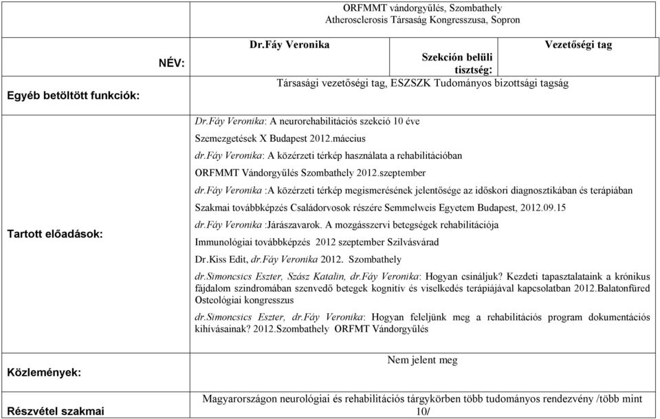 szeptember dr.fáy Veronika :A közérzeti térkép megismerésének jelentősége az időskori diagnosztikában és terápiában Szakmai továbbképzés Családorvosok részére Semmelweis Egyetem Budapest, 2012.09.