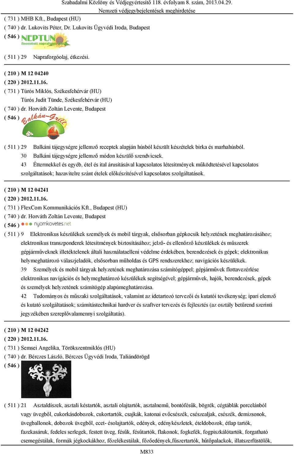 Horváth Zoltán Levente, Budapest ( 511 ) 29 Balkáni tájegységre jellemző receptek alapján húsból készült készételek birka és marhahúsból. 30 Balkáni tájegységre jellemző módon készülő szendvicsek.
