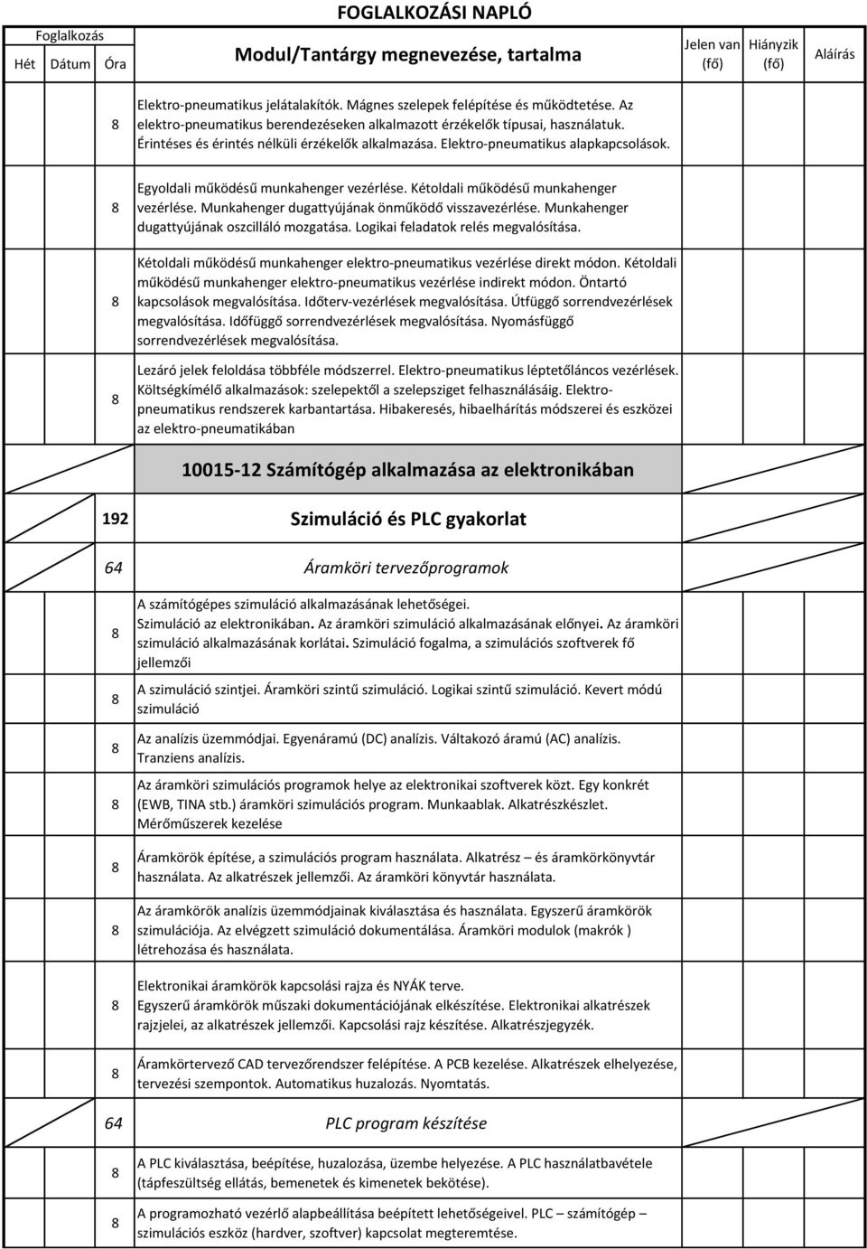 Foglalkozási napló a 20 /20. tanévre - PDF Ingyenes letöltés
