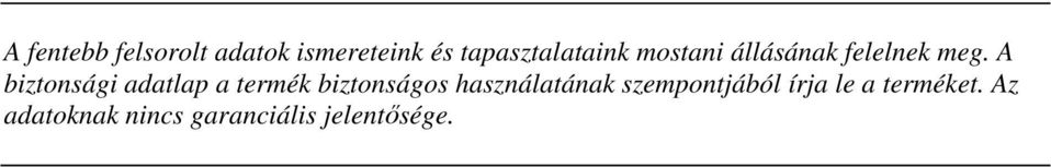 A biztonsági adatlap a termék biztonságos használatának