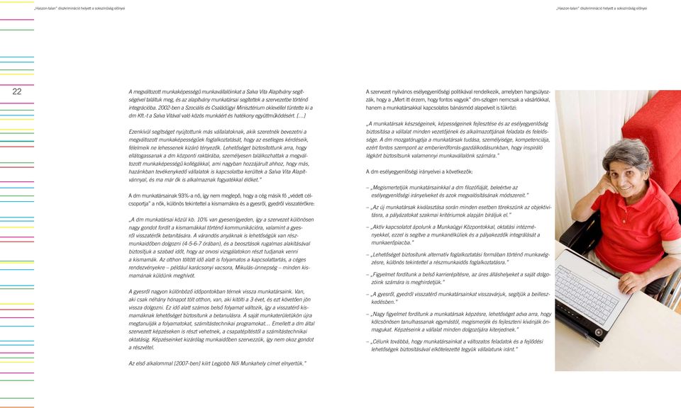 tükrözi: 23 integrációba. 2002-ben a Szociális és Családügyi Minisztérium oklevél lel tüntette ki a dm Kft.-t a Salva Vitával való közös munkáért és hatékony együtt működésért.