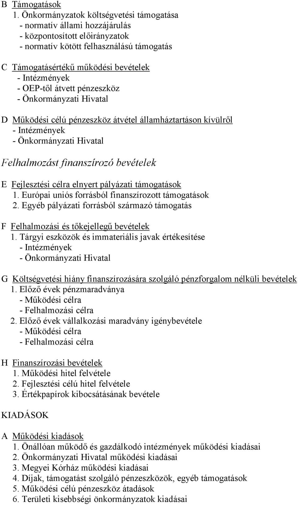 OEP-tıl átvett pénzeszköz - Önkormányzati Hivatal D Mőködési célú pénzeszköz átvétel államháztartáson kívülrıl - Intézmények - Önkormányzati Hivatal Felhalmozást finanszírozó bevételek E Fejlesztési