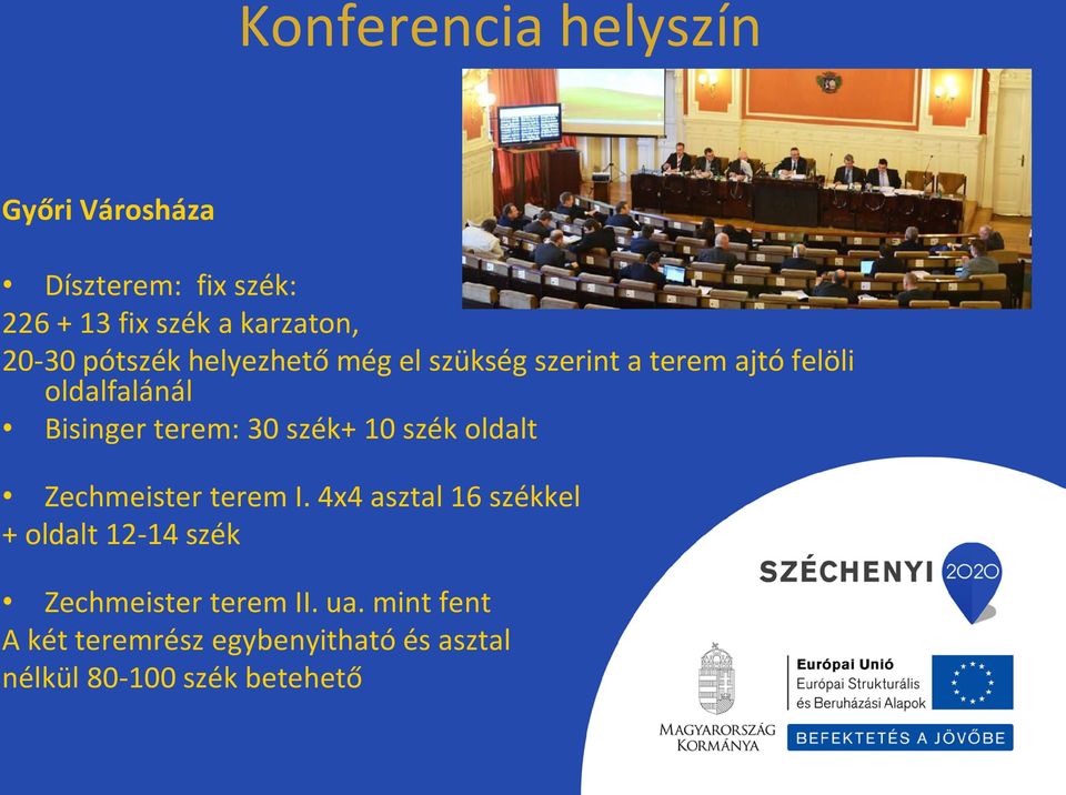 terem: 30 szék+ 10 szék oldalt Zechmeister terem I.