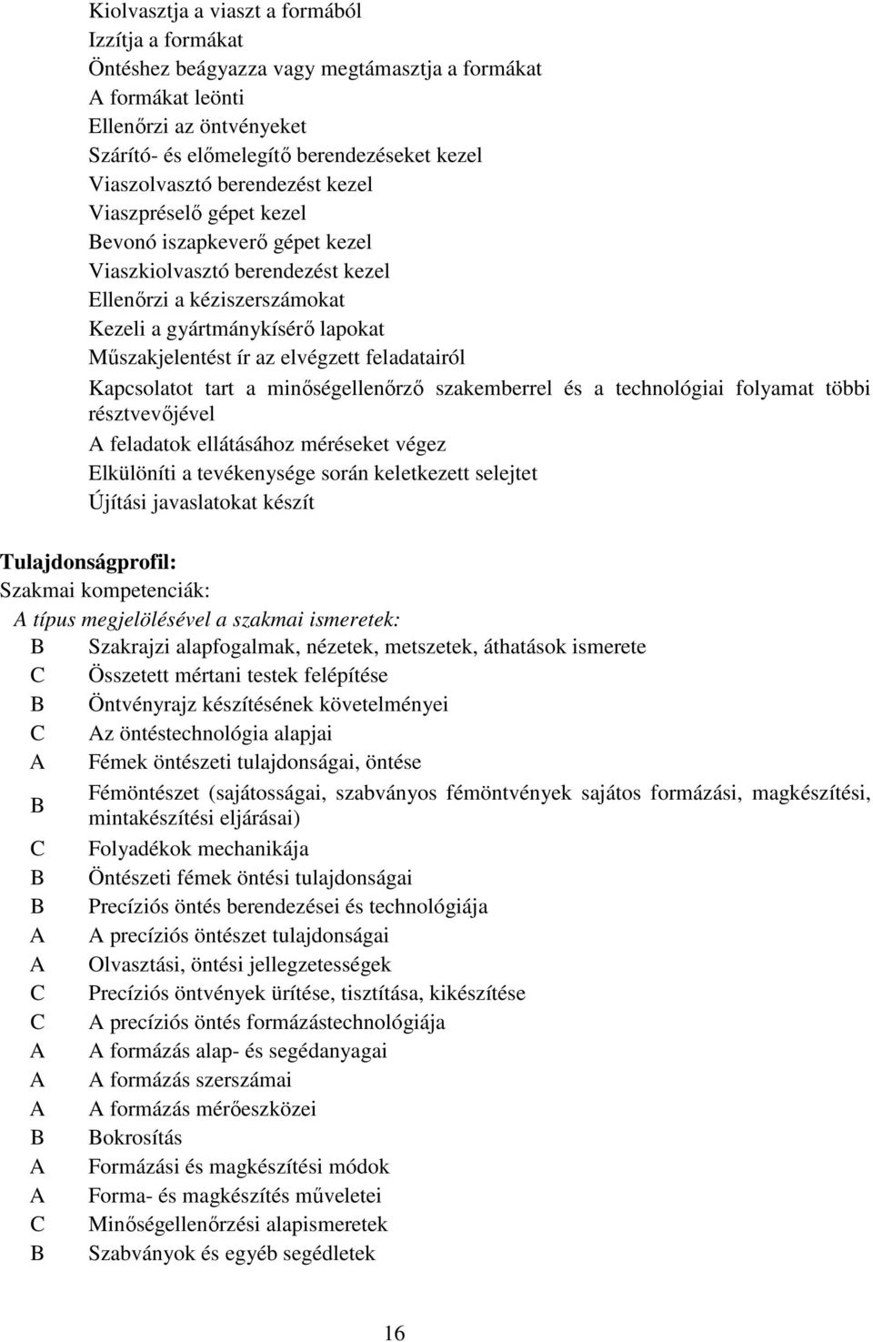 ír az elvégzett feladatairól Kapcsolatot tart a minőségellenőrző szakemberrel és a technológiai folyamat többi résztvevőjével A feladatok ellátásához méréseket végez Elkülöníti a tevékenysége során