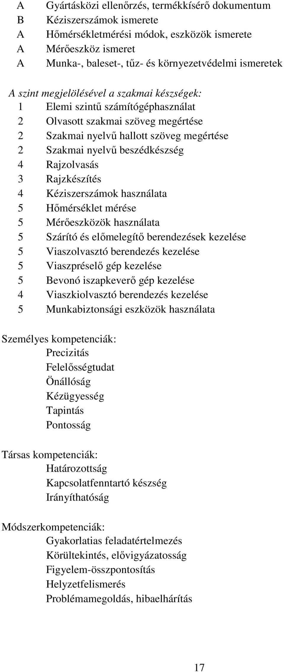 3 Rajzkészítés 4 Kéziszerszámok használata 5 Hőmérséklet mérése 5 Mérőeszközök használata 5 Szárító és előmelegítő berendezések kezelése 5 Viaszolvasztó berendezés kezelése 5 Viaszpréselő gép