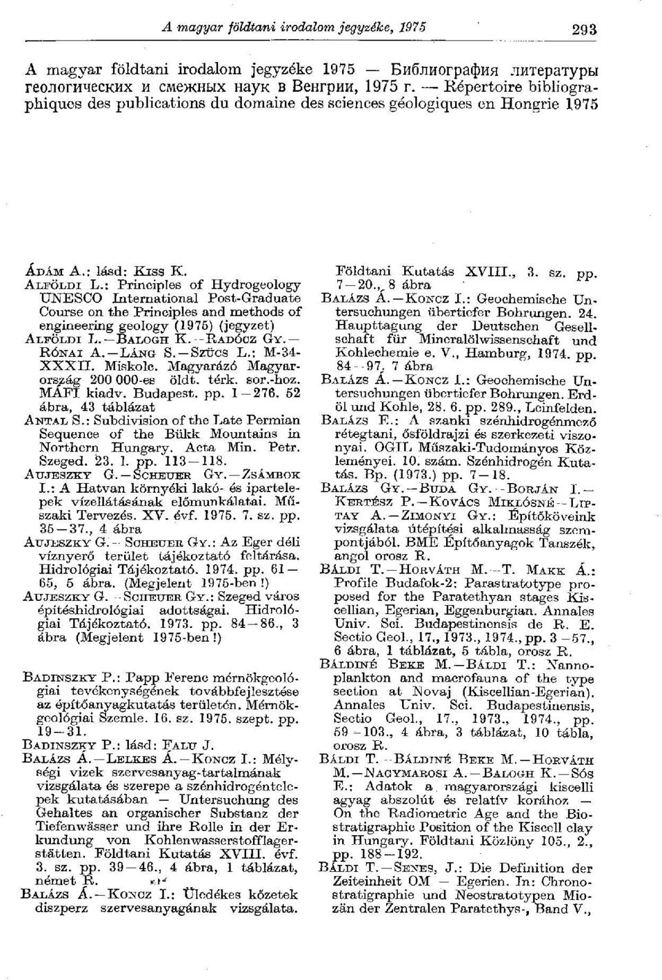: Principles of Hydrogeology UNESCO International Post-Graduate Course on the Principles and methods of engineering geology (1975) (jegyzet) ALFÖLDI L. BALOGH К. RADÓCZ GY. RÓNAI A. LÁNG S. SZŰCS L.
