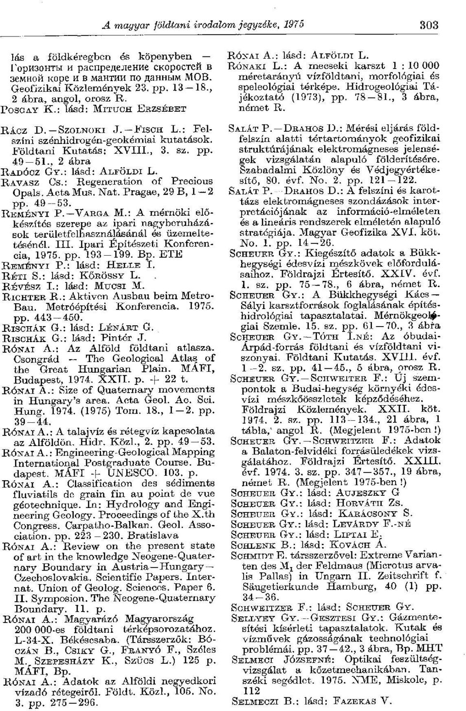 Hidrogeológiai Tájékoztató (1973), pp. 78-81., 3 ábra, német R. RÁCZ D. SZOLNOKI J. FISCH L.: Felszíni szénhidrogén-geokémiai kutatások. Földtani Kutatás: XVIII., 3. sz. pp. 49-51., 2 ábra RADÓCZ GY.