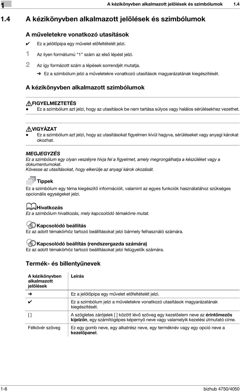 A kézikönyvben alkalmazott szimbólumok 7FIGYELMEZTETÉS - Ez a szimbólum azt jelzi, hogy az utasítások be nem tartása súlyos vagy halálos sérülésekhez vezethet.