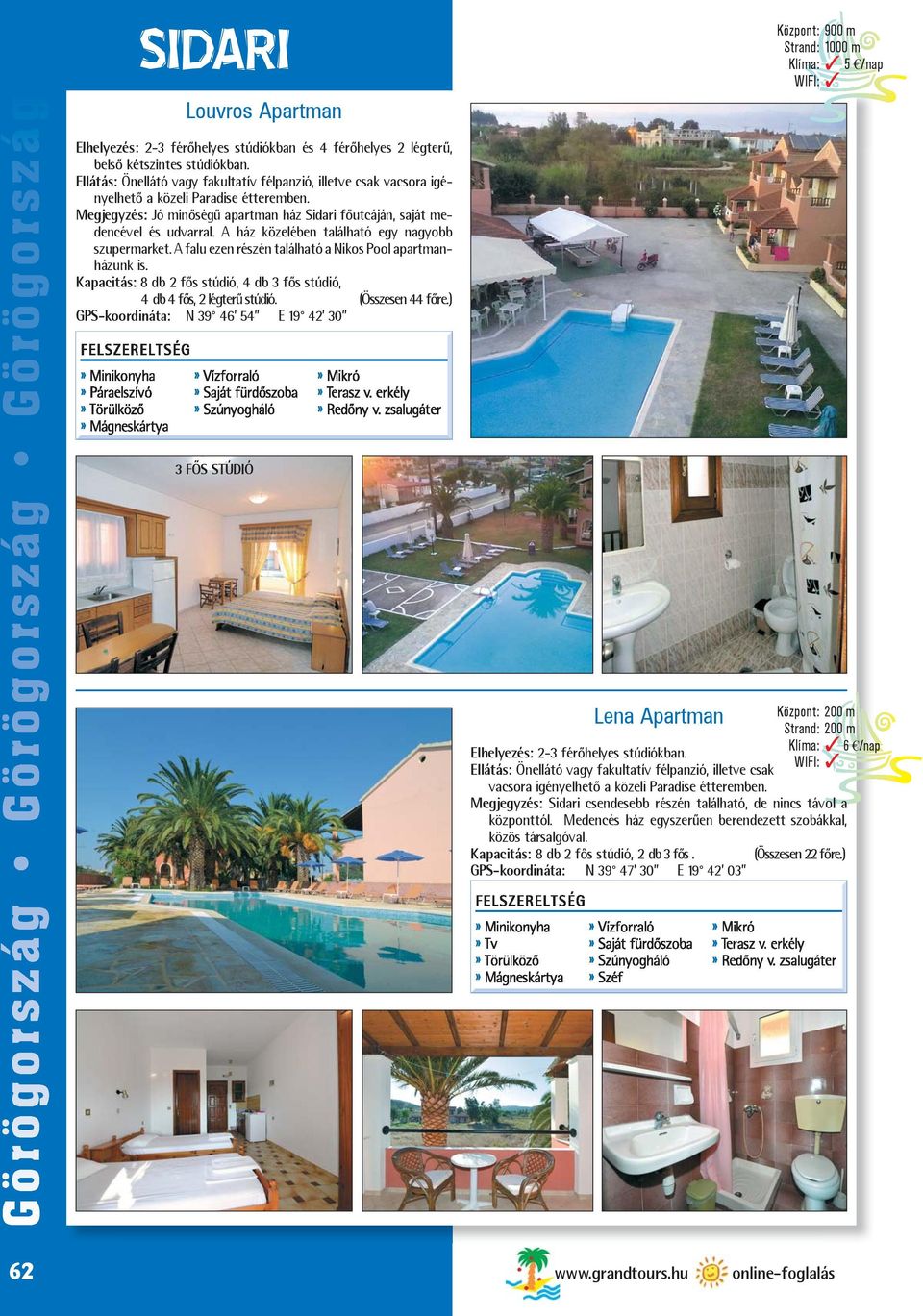 A ház közelében található egy nagyobb szupermarket. A falu ezen részén található a Nikos Pool apartman - házunk is. Kapacitás: 8 db 2 fős stúdió, 4 db 3 fõs stú dió, 4 db 4 fõs, 2 légterű stúdió.