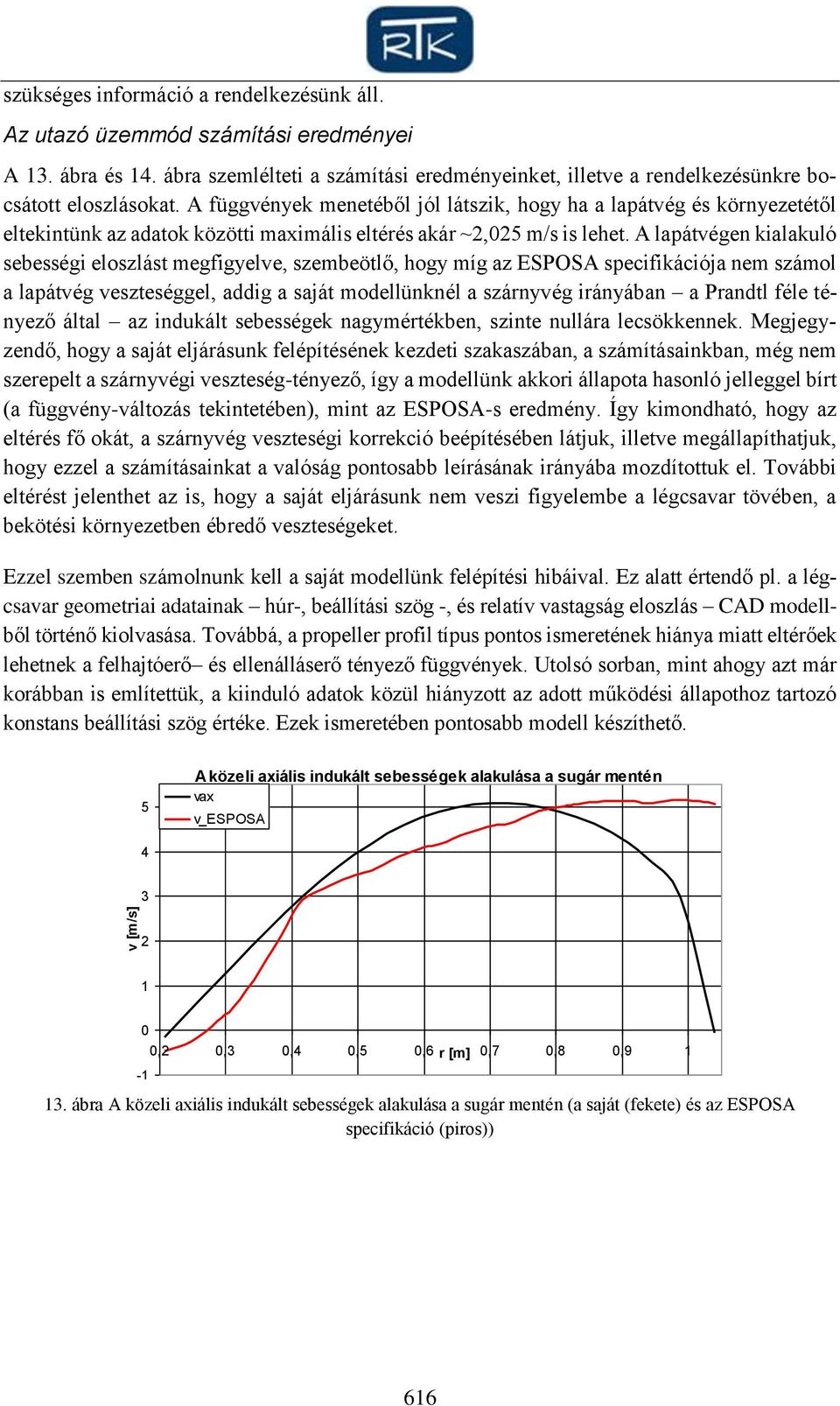 A lapátégen kialakuló sebességi eloszlást megfigyele, szembeötlő, hogy míg az ESPOSA speifikáiója nem számol a lapátég eszteséggel, addig a saját modellünknél a szányég iányában a Pandtl féle tényező