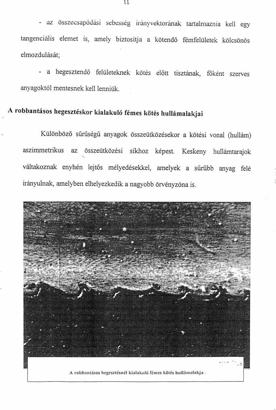 A robbantásos hegesztéskor kialakuló fémes kötés hullámalakjai Különböző sűrűségű anyagok összeütközésekor a kötési vonal (hullám) aszinunetrikus az összeütközési