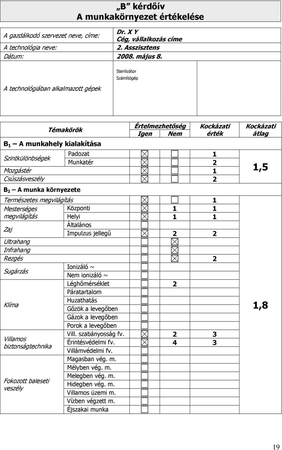 A munka környezete Természetes megvilágítás 1 Mesterséges Központi 1 1 megvilágítás Helyi 1 1 Zaj Általános Impulzus jellegő 2 2 Ultrahang Infrahang Rezgés 2 Sugárzás Ionizáló ~ Nem ionizáló ~