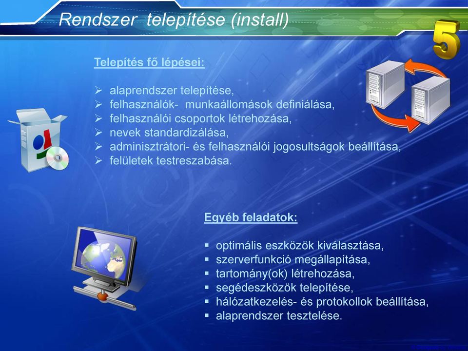 jogosultságok beállítása, felületek testreszabása.