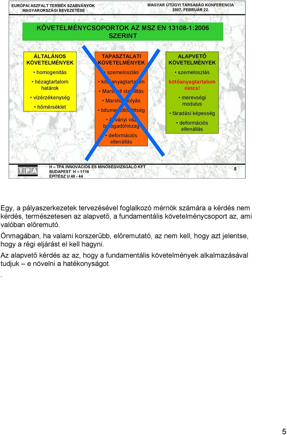 merevségi modulus fáradási képesség deformációs ellenállás 5 Egy, a pályaszerkezetek tervezésével foglalkozó mérnök számára a kérdés nem kérdés, természetesen az alapvető, a fundamentális