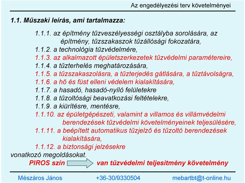 a tűzszakaszolásra, a tűzterjedés gátlására, a tűztávolságra, 1.1.6. a hő és füst elleni védelem kialakítására, 1.1.7. a hasadó, hasadó-nyíló felületekre 1.1.8.