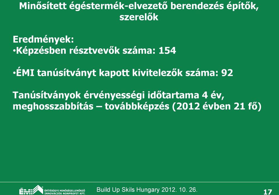 kapott kivitelezők száma: 92 Tanúsítványok érvényességi