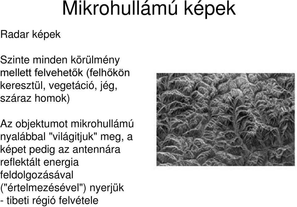 mikrohullámú nyalábbal "világitjuk" meg, a képet pedig az antennára