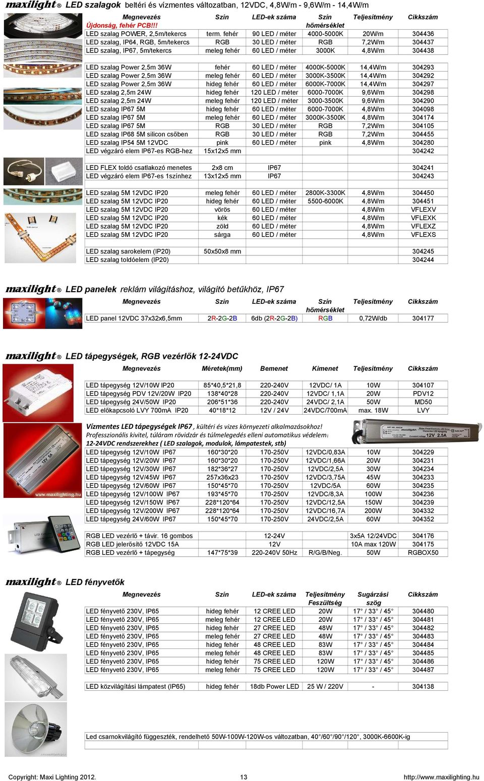 fehér 90 LED / méter 4000-5000K 20W/m 304436 LED szalag, IP64, RGB, 5m/tekercs RGB 30 LED / méter RGB 7,2W/m 304437 LED szalag, IP67, 5m/tekercs meleg fehér 60 LED / méter 3000K 4,8W/m 304438 LED