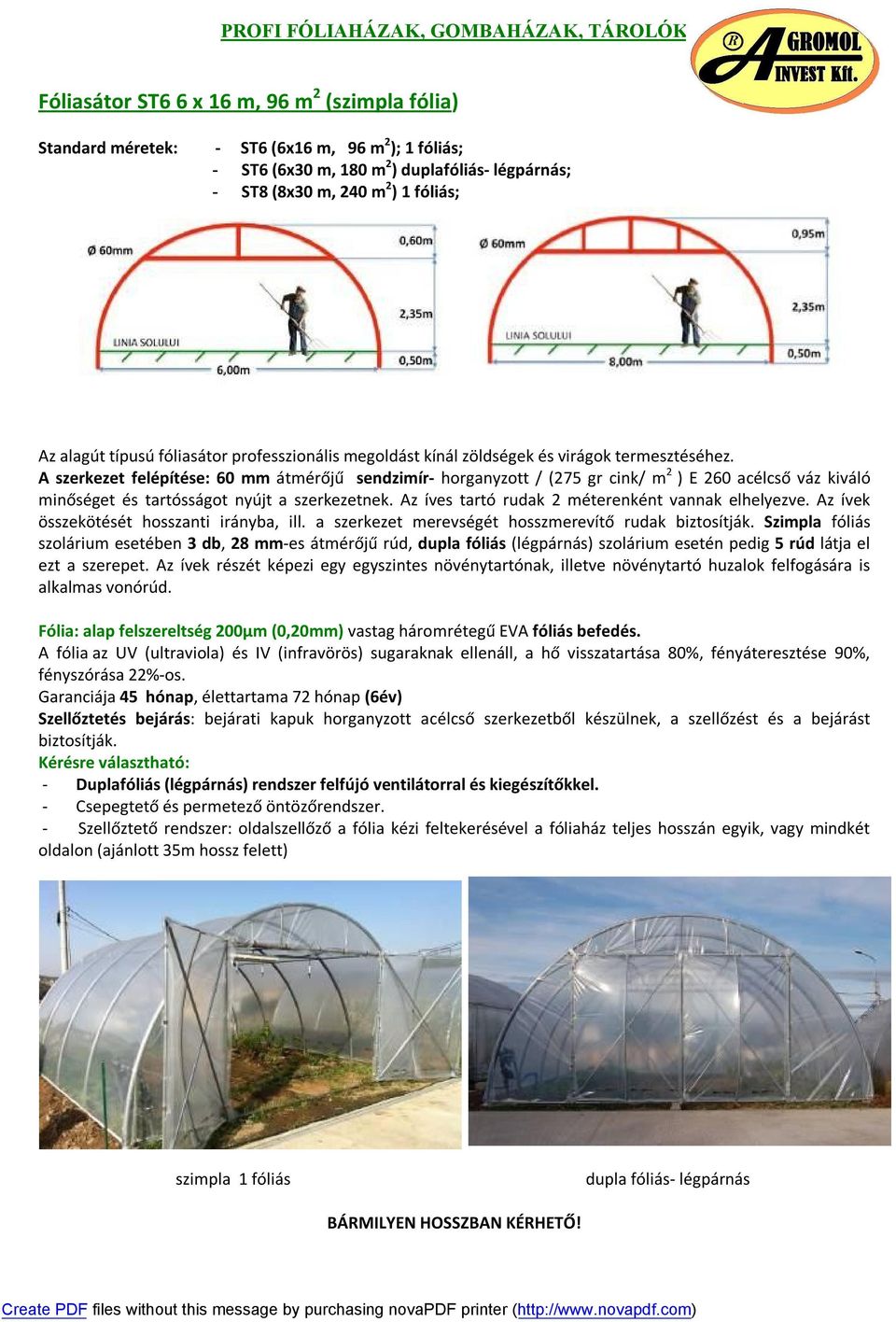 Fóliasátor ST6 6 x 16 m, 96 m 2 (szimpla fólia) - PDF Free Download