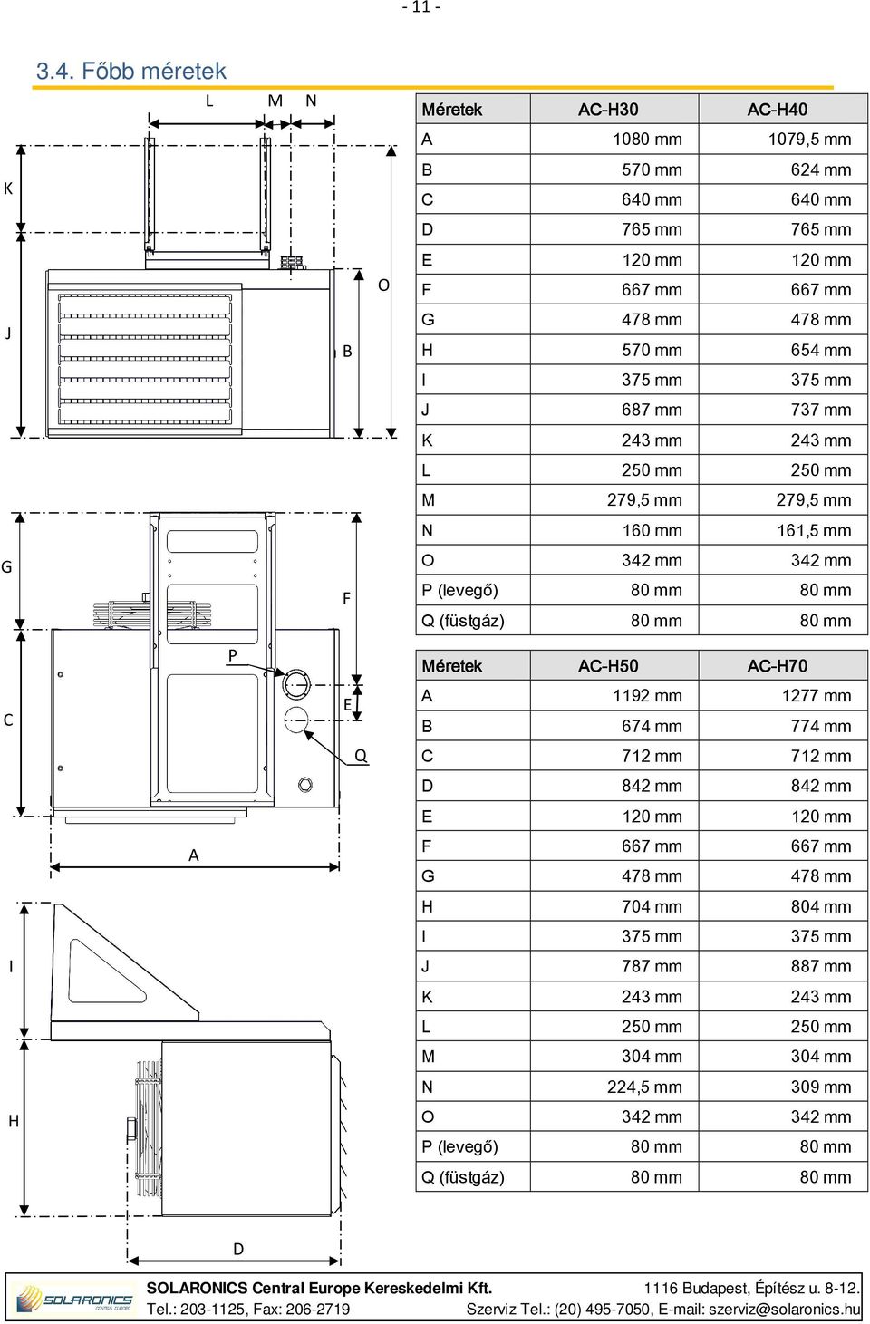 570 mm 654 mm I 375 mm 375 mm J 687 mm 737 mm K 243 mm 243 mm L 250 mm 250 mm M 279,5 mm 279,5 mm N 160 mm 161,5 mm O 342 mm 342 mm P (levegő) 80 mm 80 mm Q (füstgáz) 80