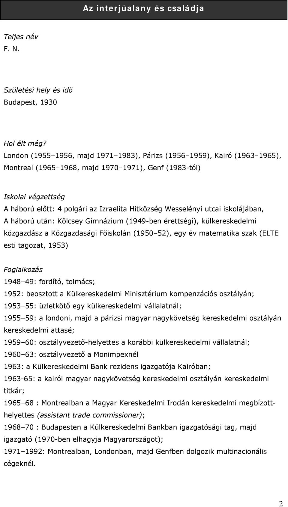 Wesselényi utcai iskolájában, A háború után: Kölcsey Gimnázium (1949-ben érettségi), külkereskedelmi közgazdász a Közgazdasági Főiskolán (1950 52), egy év matematika szak (ELTE esti tagozat, 1953)