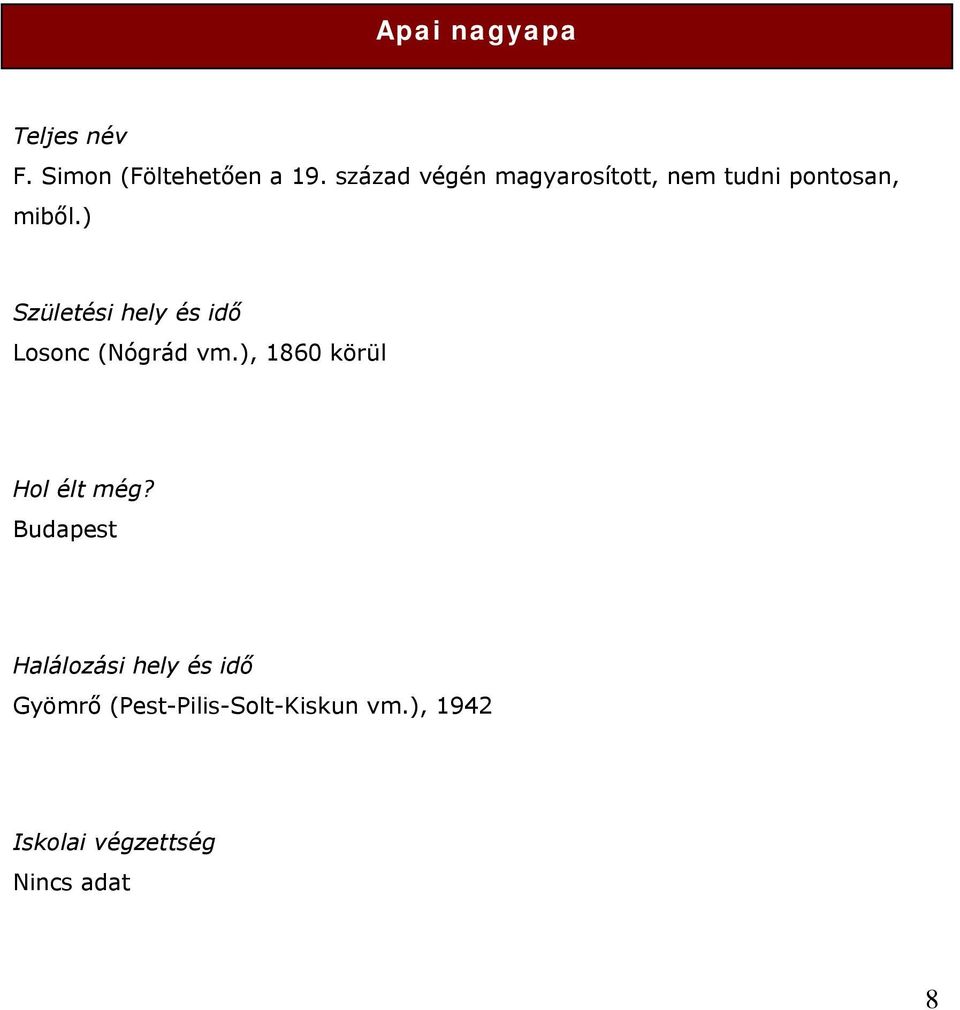 ) Születési hely és idő Losonc (Nógrád vm.), 1860 körül Hol élt még?