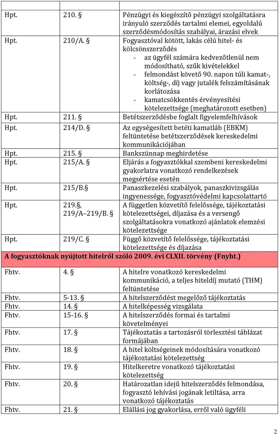 napon túli kamat-, költség-, díj vagy jutalék felszámításának korlátozása - kamatcsökkentés érvényesítési (meghatározott esetben) Hpt. 211. Betétszerződésbe foglalt figyelemfelhívások Hpt. 214/D.