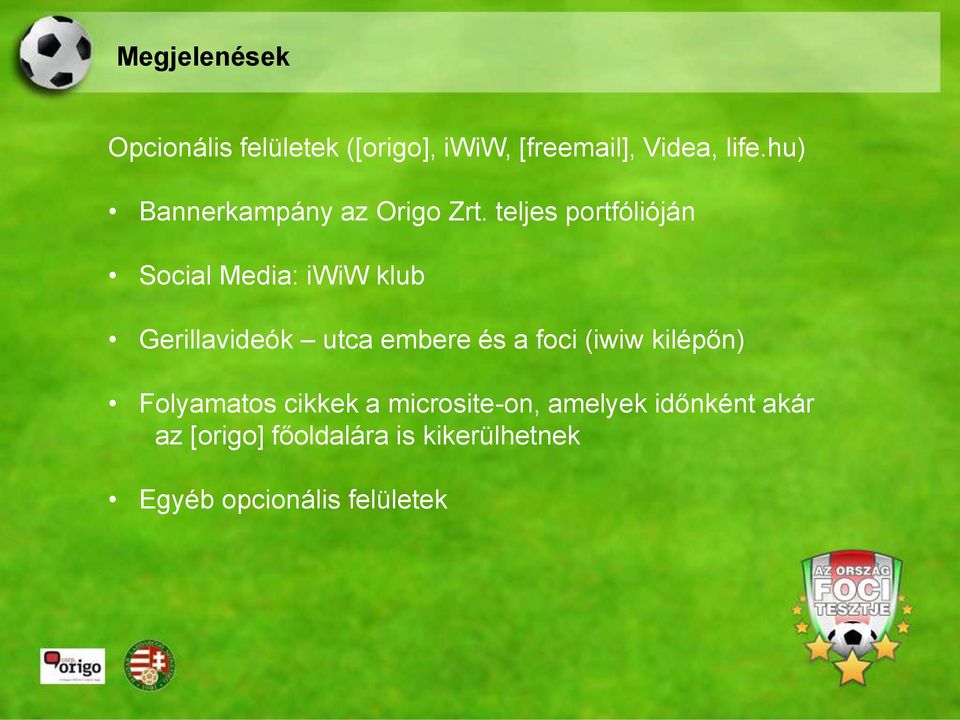 teljes portfólióján Social Media: iwiw klub Gerillavideók utca embere és a foci