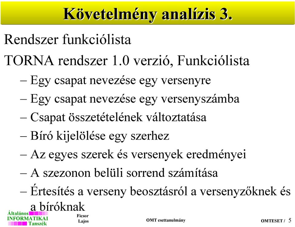 Csapat összetételének változtatása Bíró kijelölése egy szerhez Az egyes szerek és versenyek