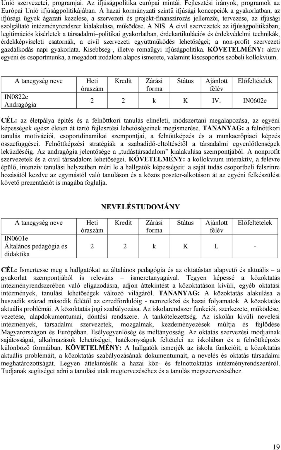 intézményrendszer kialakulása, működése. A NIS.