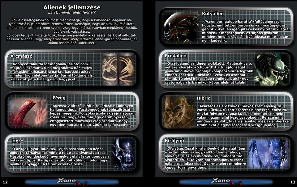 Jövőbeli terveink közé tartozik, hogy megrendelőink kérésére, bárkit átváltoztathassunk alienné! Hogy mely embernek, mely létforma lenne igazán opcionális, az alábbi felsorolából kiderülhet.