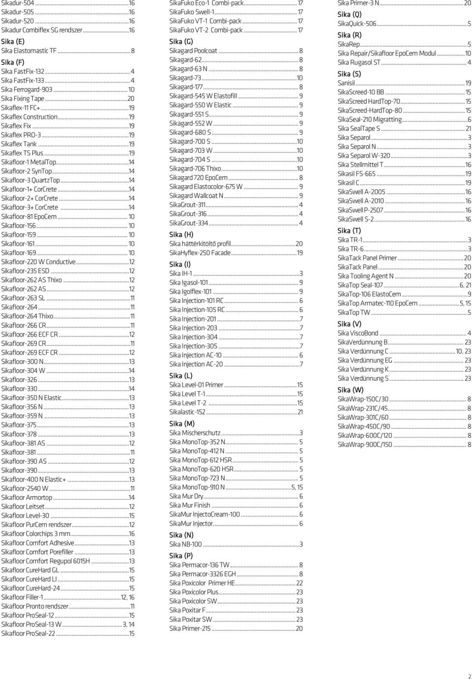 ..14 Sikafloor-2 SynTop...14 Sikafloor-3 QuartzTop...14 Sikafloor-1+ CorCrete...14 Sikafloor-2+ CorCrete...14 Sikafloor-3+ CorCrete...14 Sikafloor-81 EpoCem... 10 Sikafloor-156... 10 Sikafloor-159.