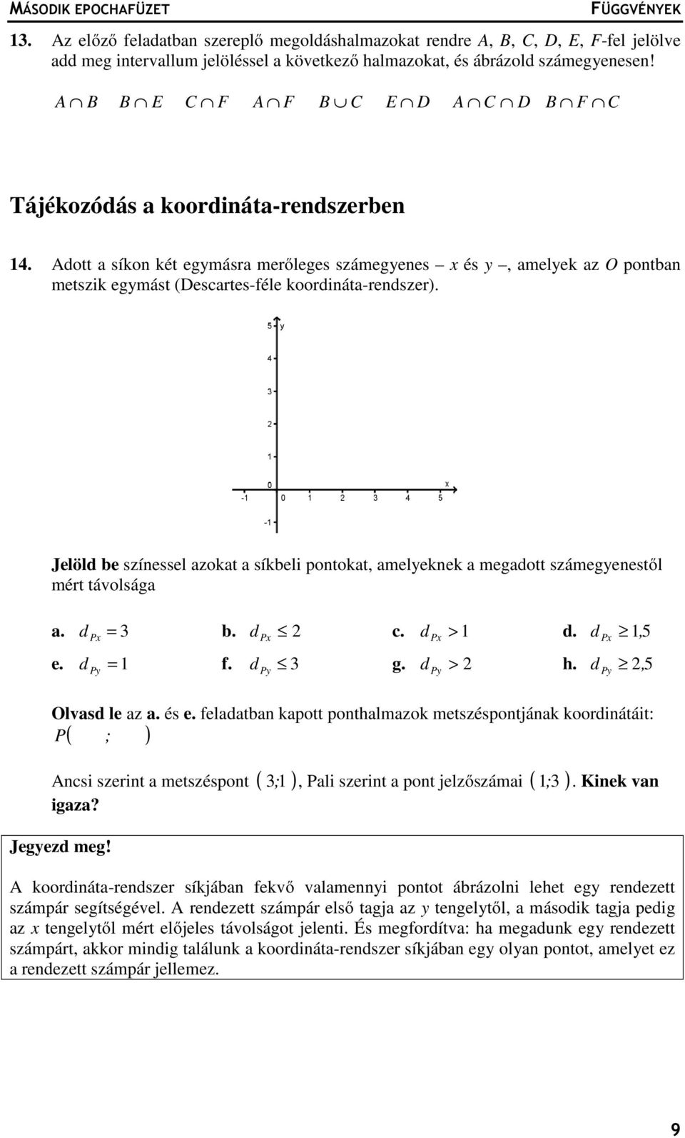 Jelöld be színessel zokt síkbeli pontokt, melyeknek megdott számegyenestől mért távolság. d = 3 b. d c. d > d. d P, 5 P P e. d = f. d 3 g. d > h. d Py, 5 Py Py Olvsd le z. és e.