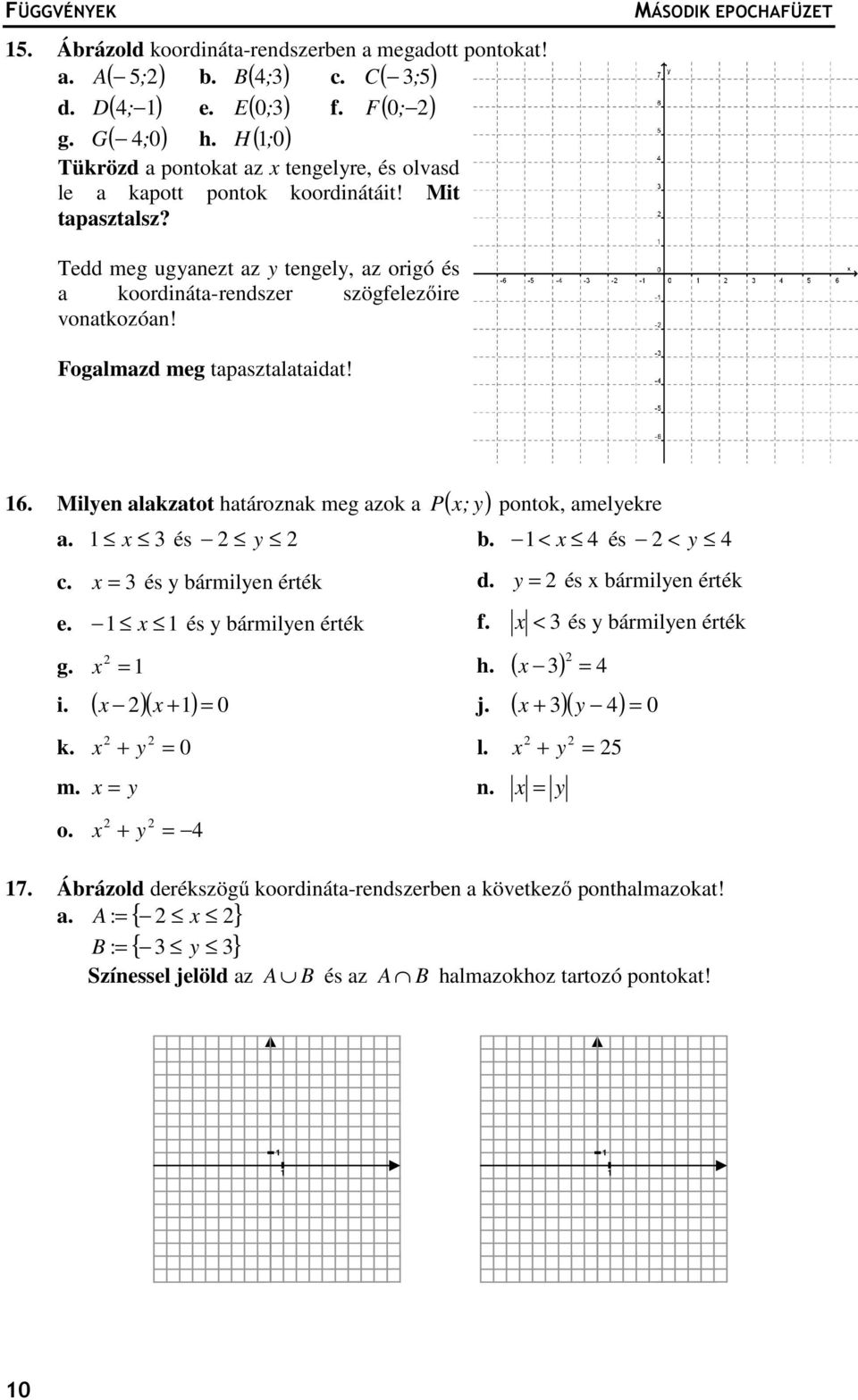 Foglmzd meg tpsztltidt! 6. Milyen lkztot htároznk meg zok P ( ; y) pontok, melyekre. 3 és y b. < 4 és < y 4 c. = 3 és y bármilyen érték d. y = és bármilyen érték e. és y bármilyen érték f.