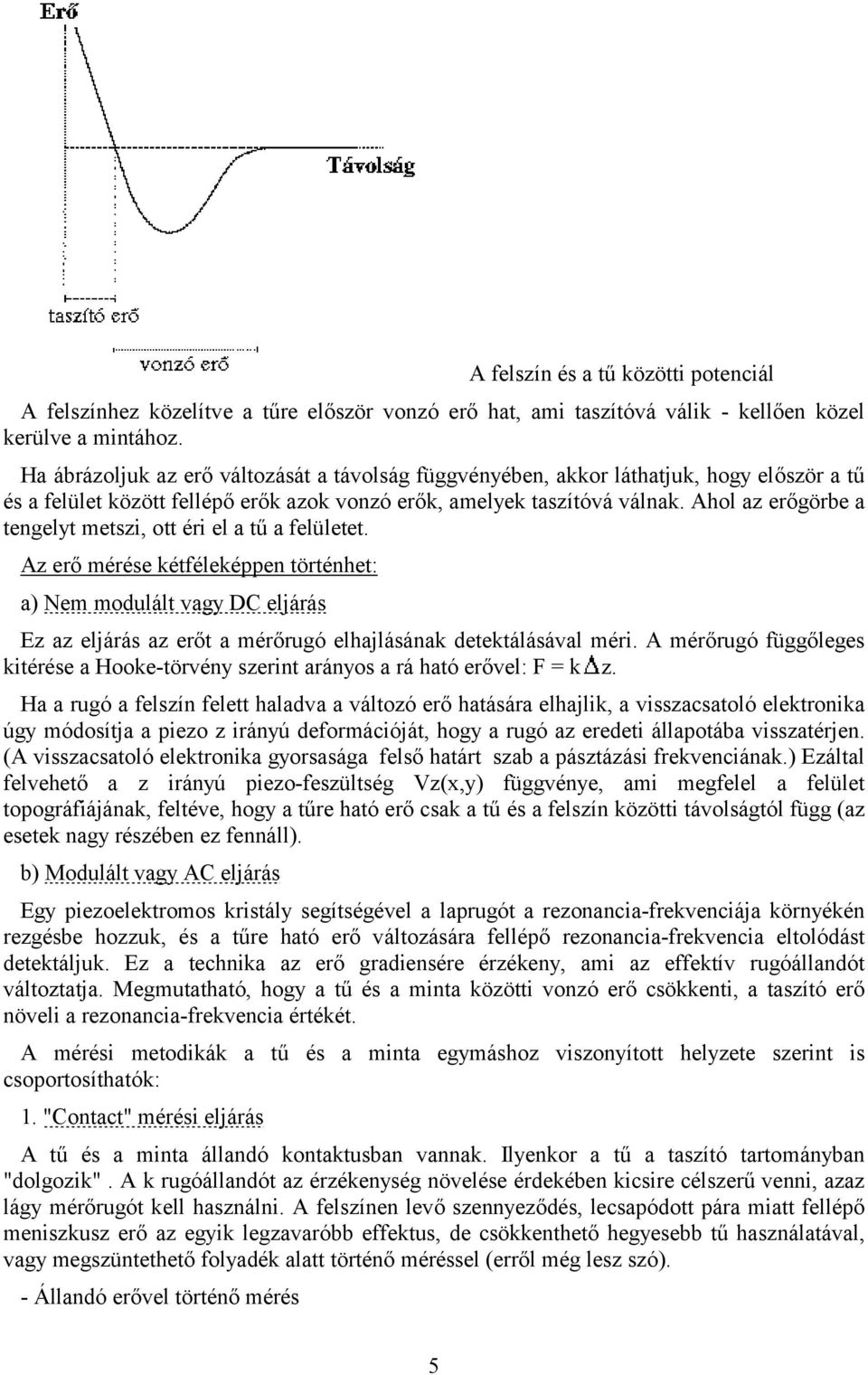 Ahol az erőgörbe a tengelyt metszi, ott éri el a tű a felületet.