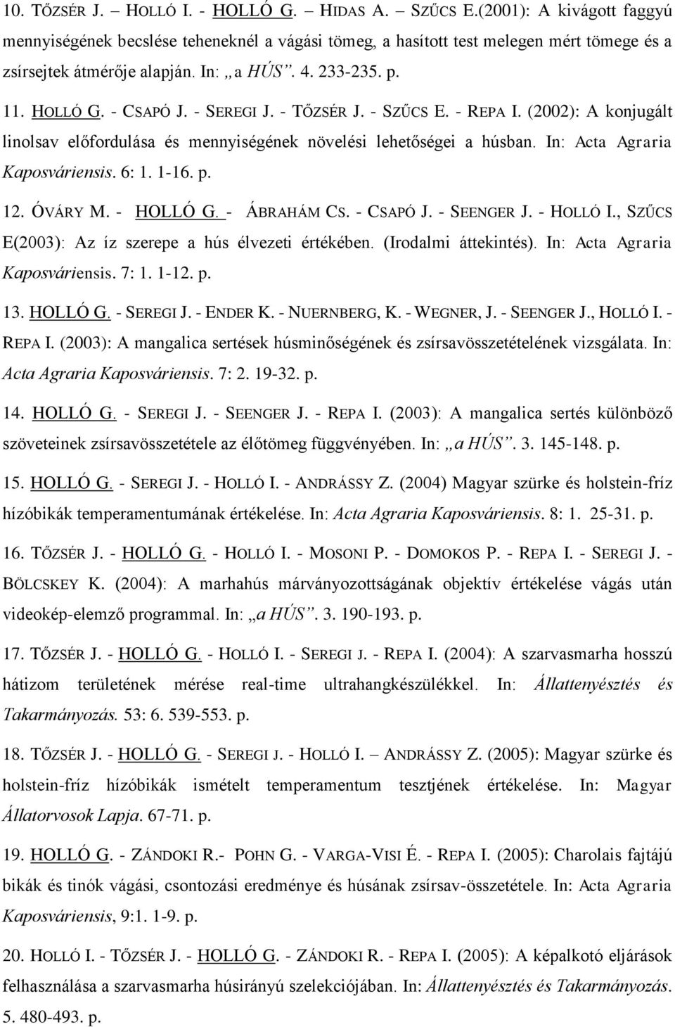 In: Acta Agraria Kaposváriensis. 6: 1. 1-16. p. 12. ÓVÁRY M. - HOLLÓ G. - ÁBRAHÁM CS. - CSAPÓ J. - SEENGER J. - HOLLÓ I., SZŰCS E(2003): Az íz szerepe a hús élvezeti értékében. (Irodalmi áttekintés).