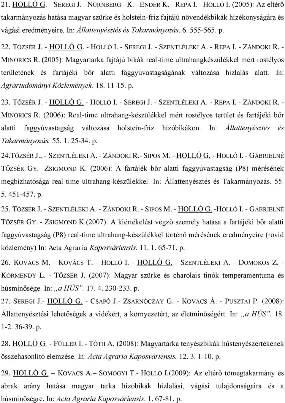 - HOLLÓ G. - HOLLÓ I. - SEREGI J. - SZENTLÉLEKI A. - REPA I. - ZÁNDOKI R. - MINORICS R.