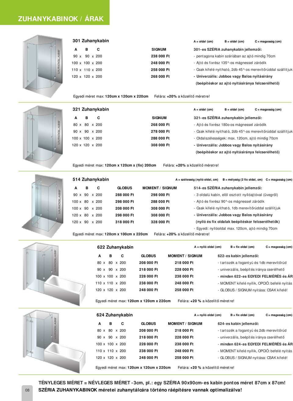 nyitásirány (beépítéskor az ajtó nyitásiránya felcserélhető) Egyedi méret ma: 120cm 120cm 220cm Felára: +20% a közelítő méretre!