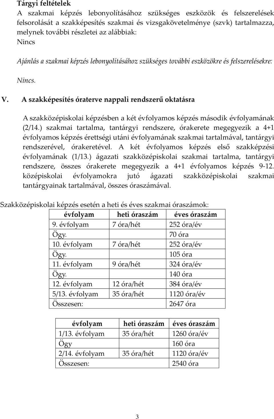 A szakképesítés óraterve nappali rendszerű oktatásra A szakközépiskolai képzésben a két évfolyamos képzés második évfolyamának (2/14.