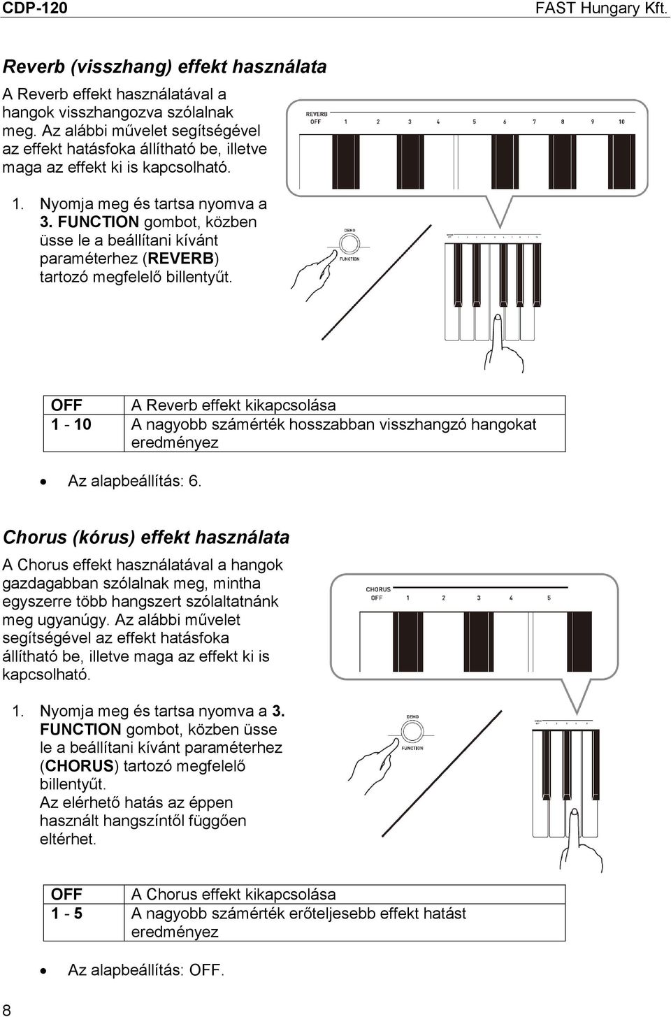 FUNCTION gombot, közben üsse le a beállítani kívánt paraméterhez (REVERB) tartozó megfelelő billentyűt.