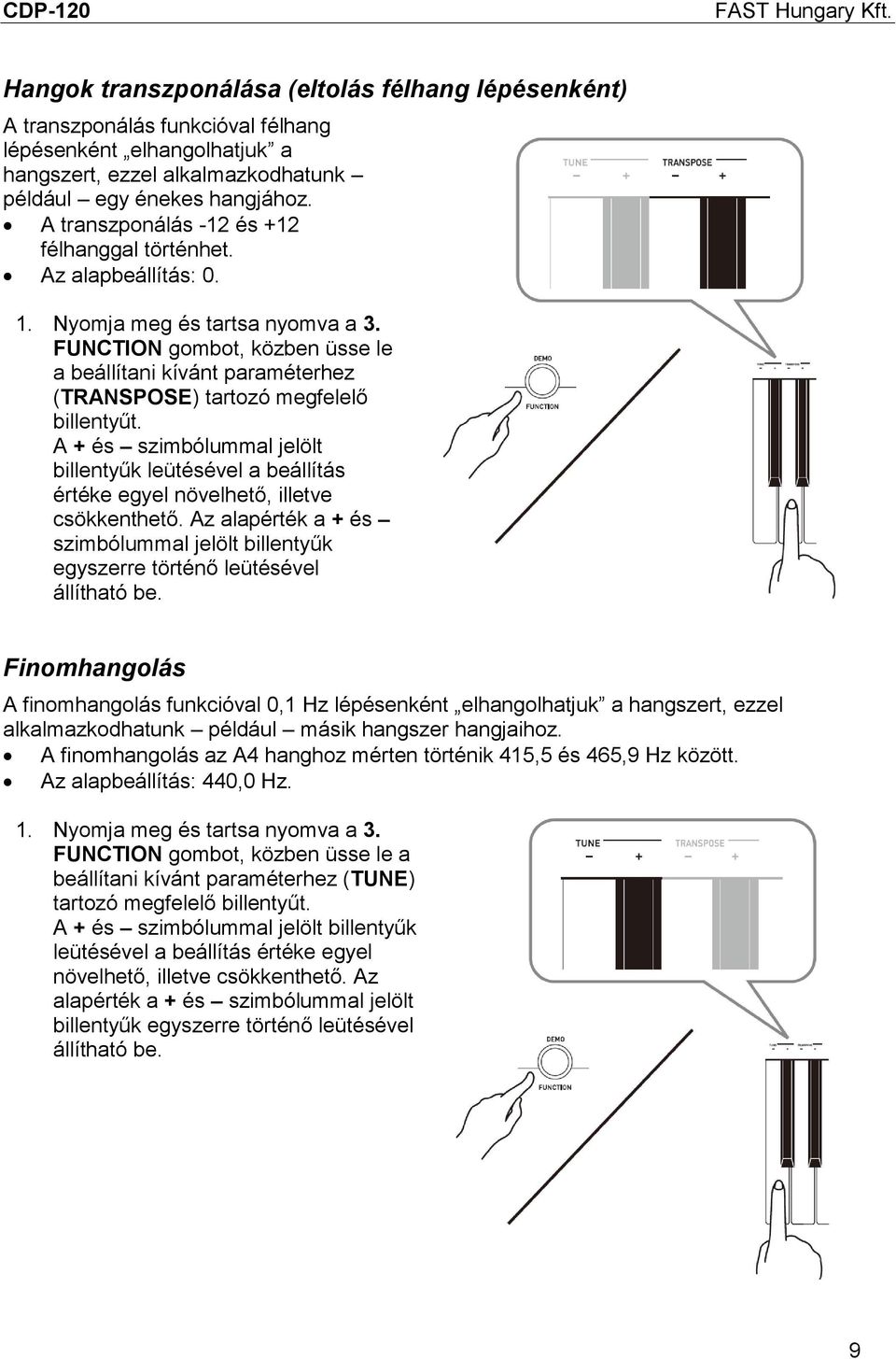 FUNCTION gombot, közben üsse le a beállítani kívánt paraméterhez (TRANSPOSE) tartozó megfelelő billentyűt.