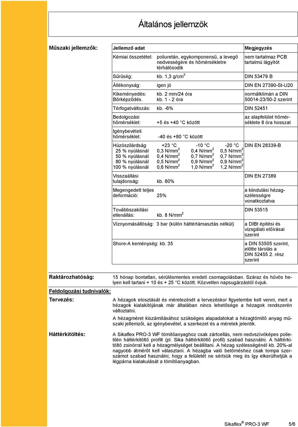 -6% DIN 52451 Bedolgozási hőmérséklet: Igénybevételi hőmérséklet: +5 és +40 C között -40 és +80 C között normálklímán a DIN 50014-23/50-2 szerint az alapfelület hőmérséklete 8 óra hosszat