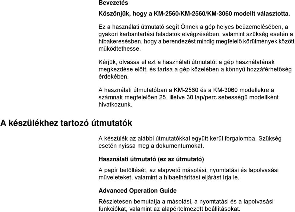 körülmények között működtethesse. Kérjük, olvassa el ezt a használati útmutatót a gép használatának megkezdése előtt, és tartsa a gép közelében a könnyű hozzáférhetőség érdekében.